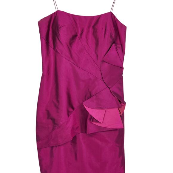 Vintage 80s Marisa Baratelli Thai Silk Iridescent Formal Dress Fuchsia Pink SZ 8 - Picture 9 of 14